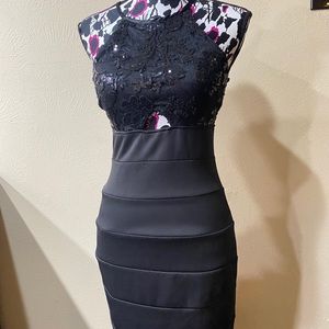 Calf length Black Form Fitting Cocktail Dress